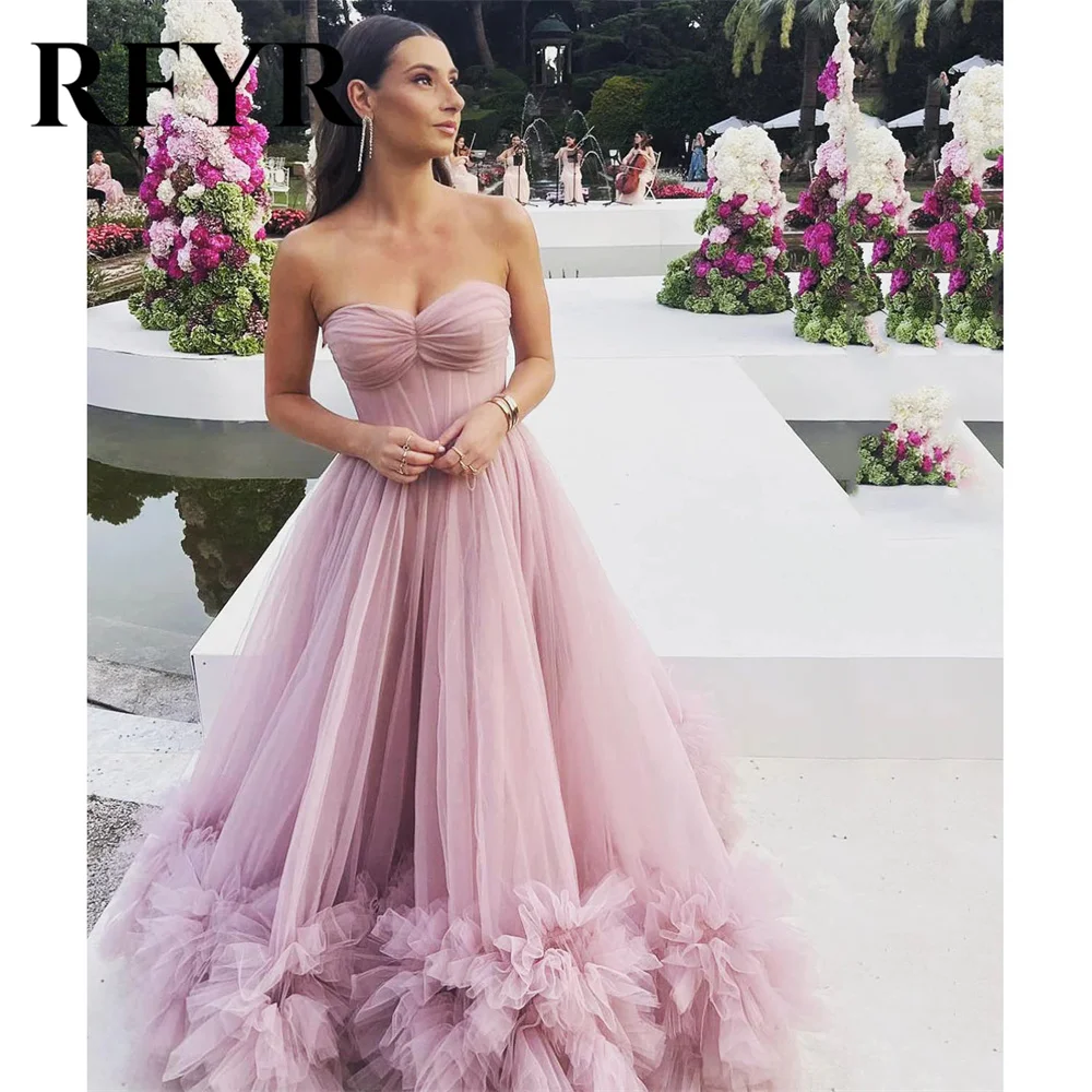 RFYR-vestidos de noche con hombros descubiertos, vestido de graduación de línea a, tul Sexy, Espalda descubierta, rizo de borde