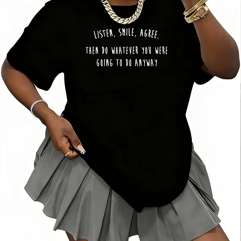 Listen Smile Agree Then Do Whatever Women's 100% Cotton T-Shirt Fun Print Short Sleeve Top Casual Round Neck Tee S-5Xl