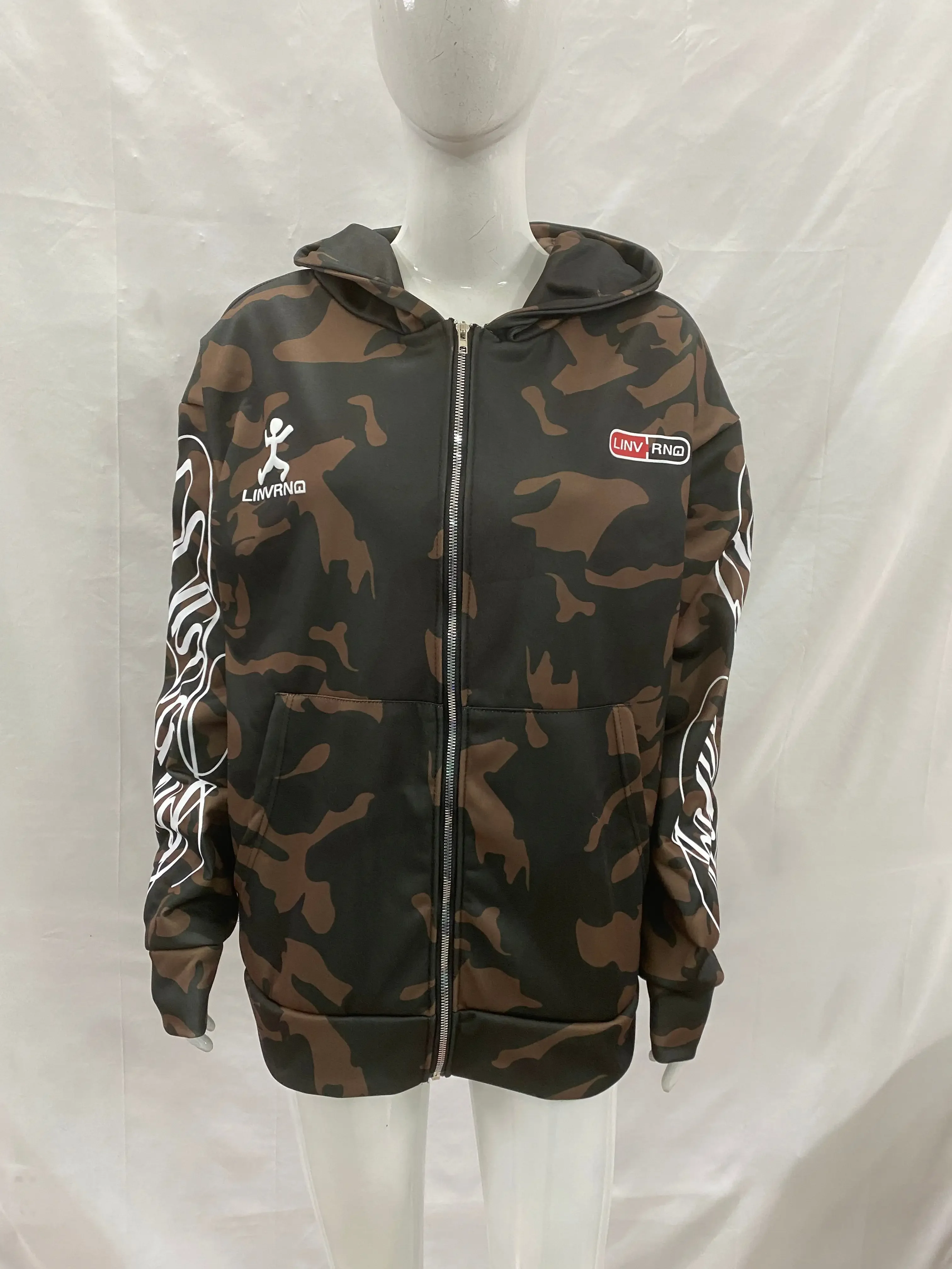 

New camouflage hooded sweatshirt embroidered design zipper style street 2026 spring and autumn American retro ins style unisex
