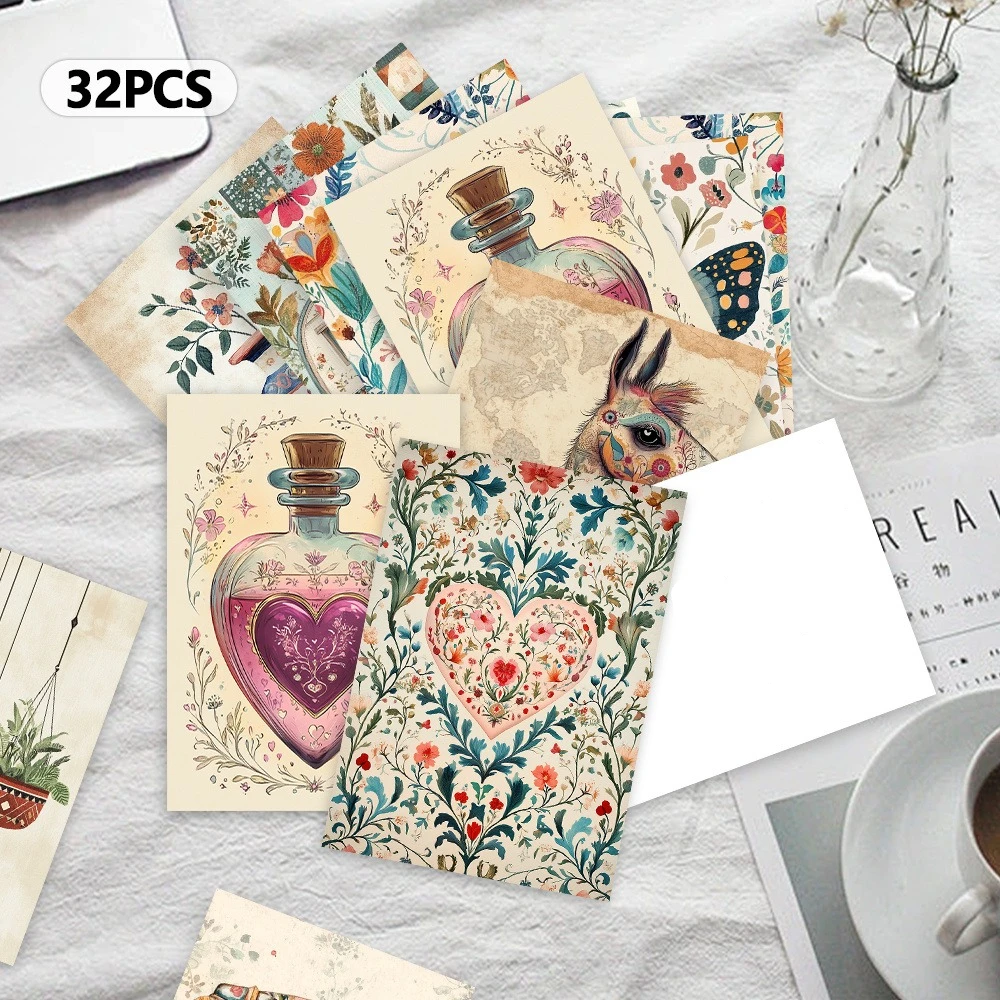 32-postais-em-estilo-campestre-cartoes-vintage-com-arte-floral-e-de-plantas-cartoes-para-decoracao-de-aniversario-quarto