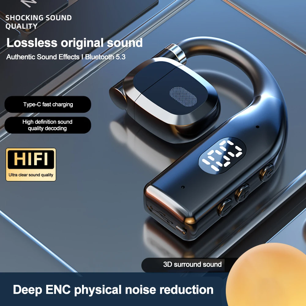 سماعات أذن بلوتوث 5.4 لاسلكية طويلة الاستعداد للأعمال، سماعة رأس بخاصية إلغاء الضوضاء مع سماعات أذن فردية LED