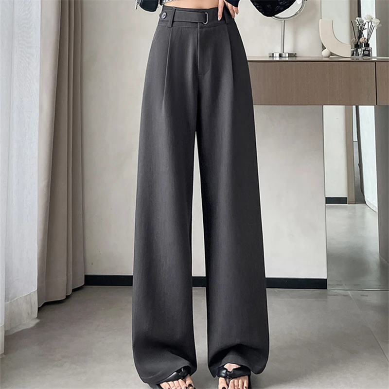 Séoulish printemps été femmes jambes larges pantalon 2024 nouveau bouton taille haute solide décontracté pantalon ample femme