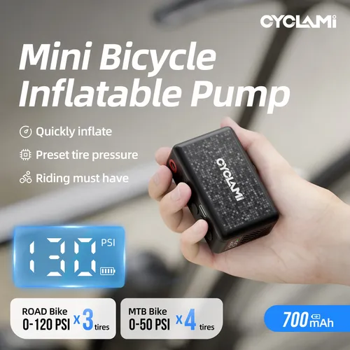 Imagen 2 del producto CYCLAMI 130 PSI AM6 bomba infladora eléctrica de bolsillo portátil pantalla de presión de neumáticos personalizada Inflador de neumáticos de 9 Bar MTB bicicleta de carretera FV AV