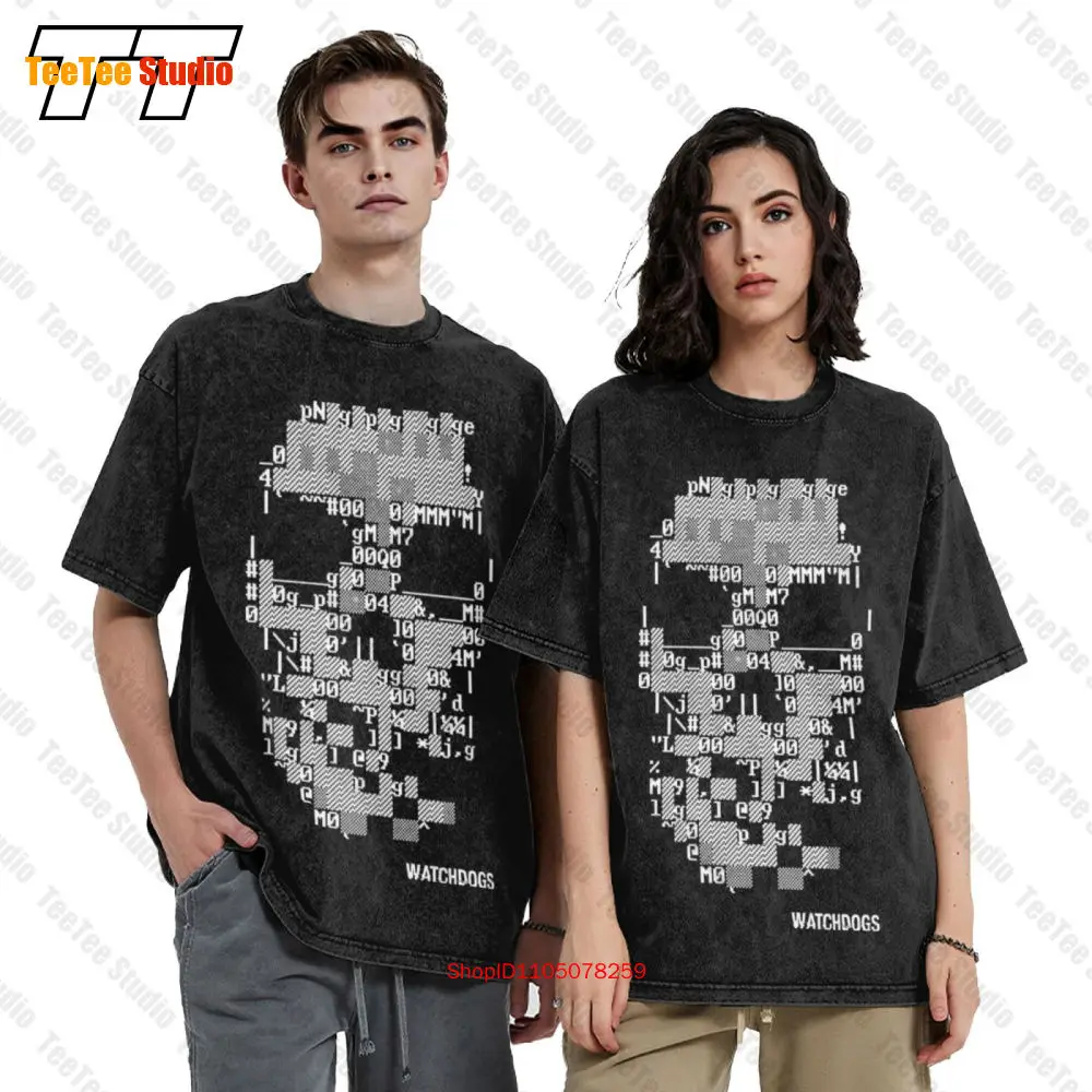 Watch Dogs Ascii Skull Ubisoft Hacker Action Gamer Vintage Oversized T-Shirt QJ0J