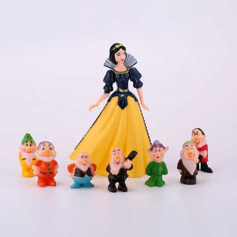 8Pcs/Set Disney Princess Cute Snow White And The Seven Dwarfs Action Figure Toys 4-14CM Mini Model Doll For Kids Birthday Gift