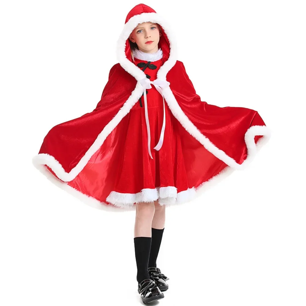 

Christmas Clothing Cloak Girls Festival Party Stage Performance Red Christmas Cape Girl's Xmas Outfits Santa Claus Cloak