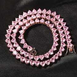 Uwin 6mm Heart Tennis Chain Choker Micro Paved Iced Out Cubic Zirconia Luxury Three Prong Setting Vintage Short Necklace