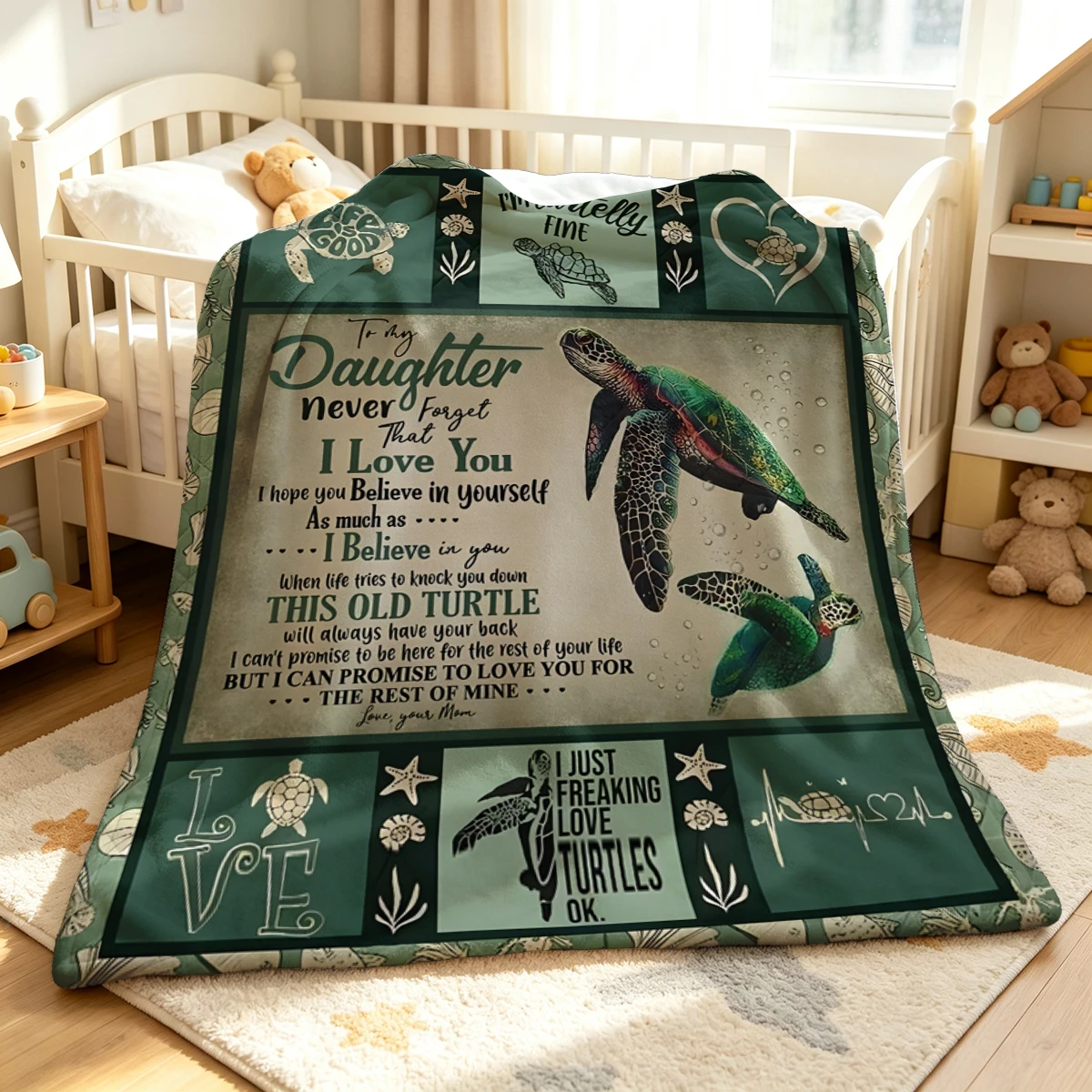Sea Turtle Daughter Flannel Blanket Warm Soft Halloween Christmas Decorative Couch Warm Cozy All-Season Gift
