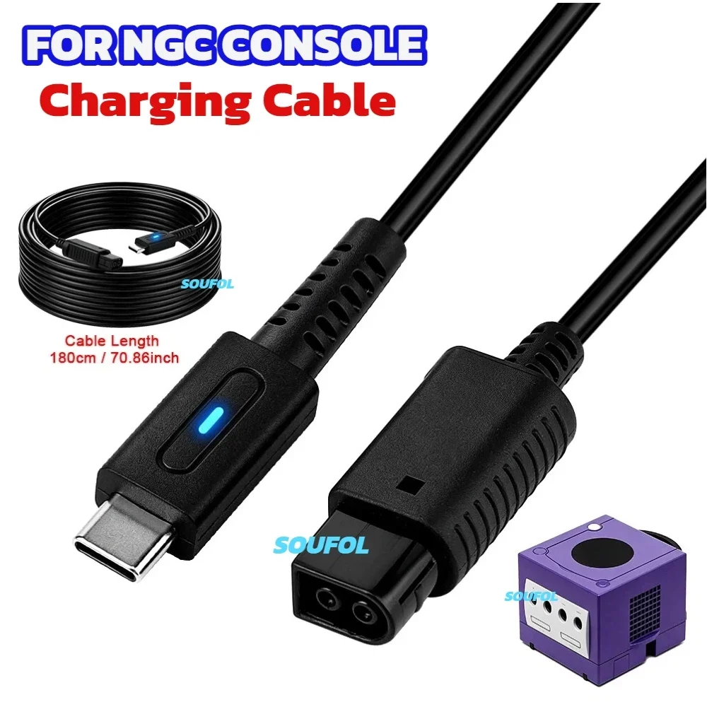 PD Power Cable for NGC Game Console, 45W Charging Supply Cord, Gamecube Controller Power Extend Wire Replacement Charging Line