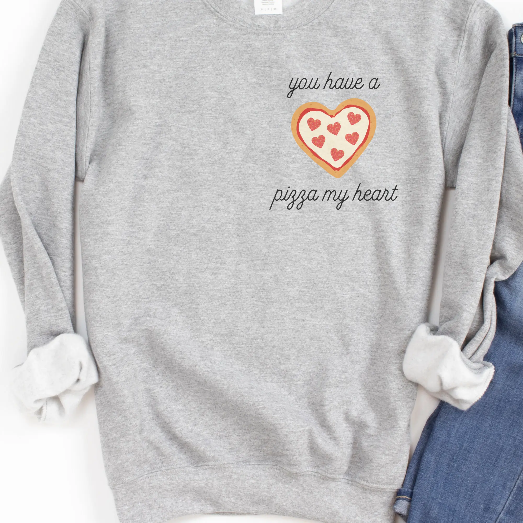 You Have A Pizza My Heart Slogan Valentine Sweatshirt Cute Heart Shaped Pizza Print Couple Sweater Voguish Valentine Gift Tops