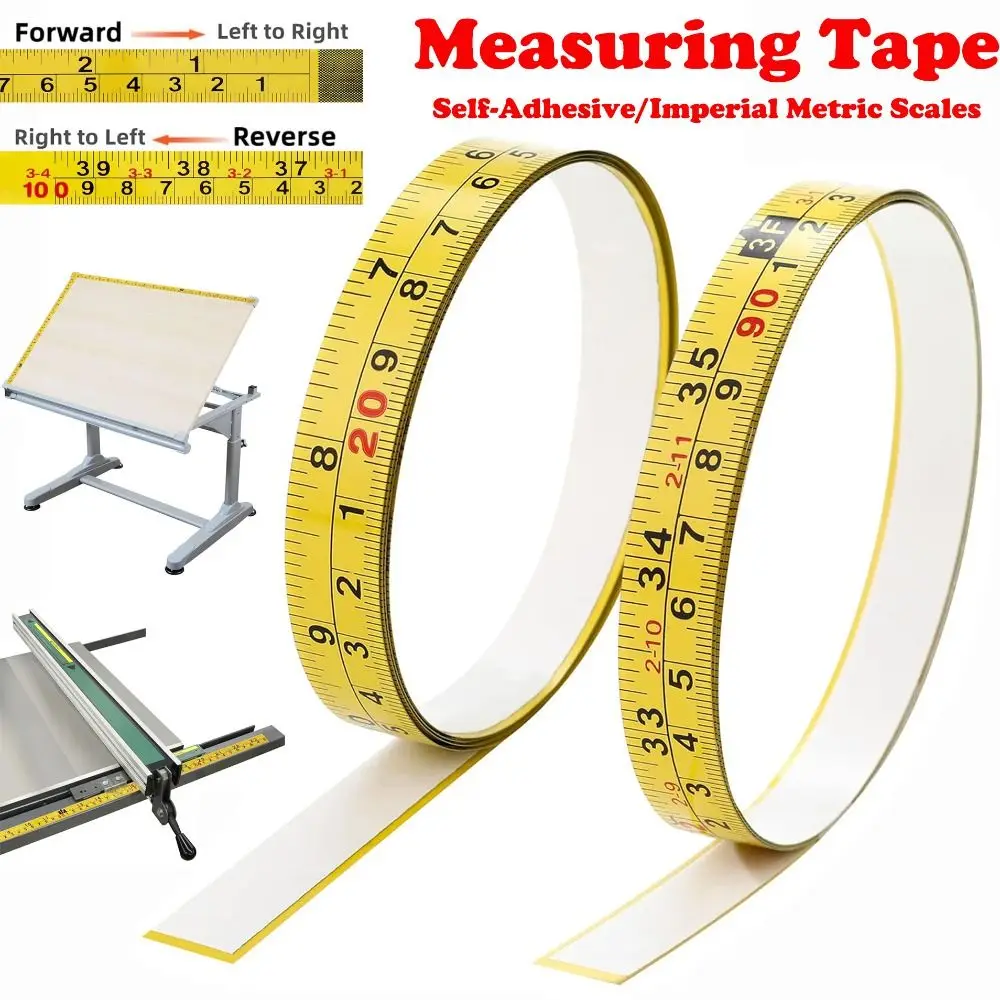 Rust-Proof Self-Adhesive Measuring Tape Imperial and Metric Scales Steel Adhesive Backed Tape Ruler Workbench Ruler Woodworking