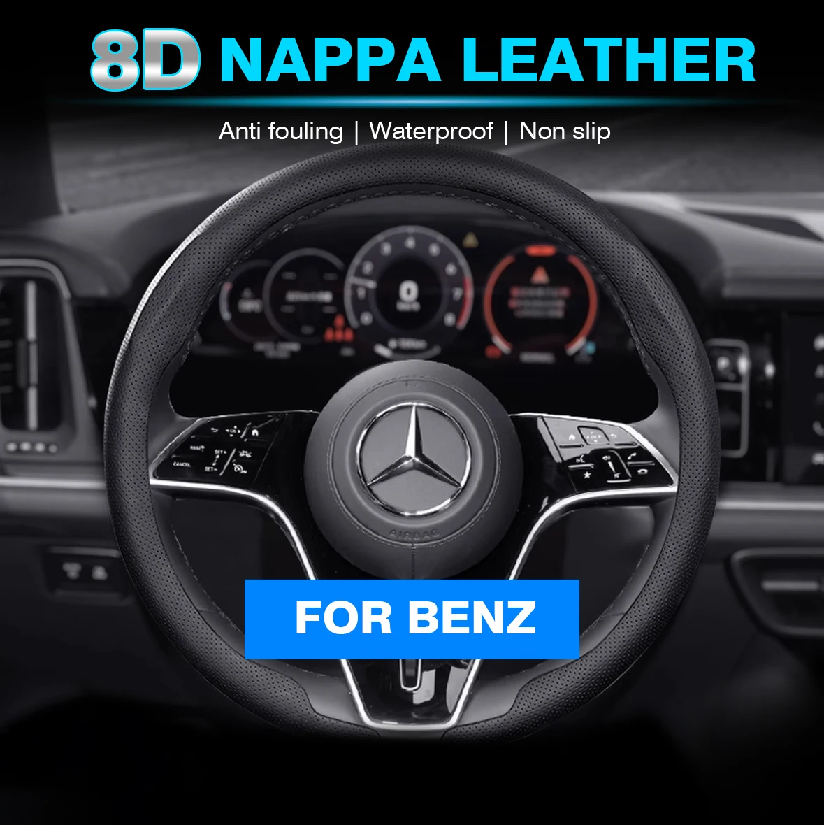 

8D Nappa leather Car Steering Wheel Cover For Mercedes Benz A B C E V S Class GLA GLB GLC GLK GLS SLK CLA CLS Auto Accessories