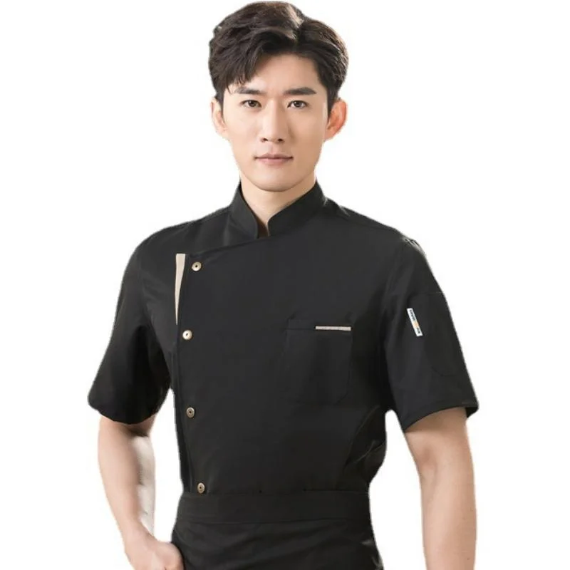 Chaqueta de chef profesional para hombre, uniforme de camarero de cocinero de cocina de manga corta de algodón