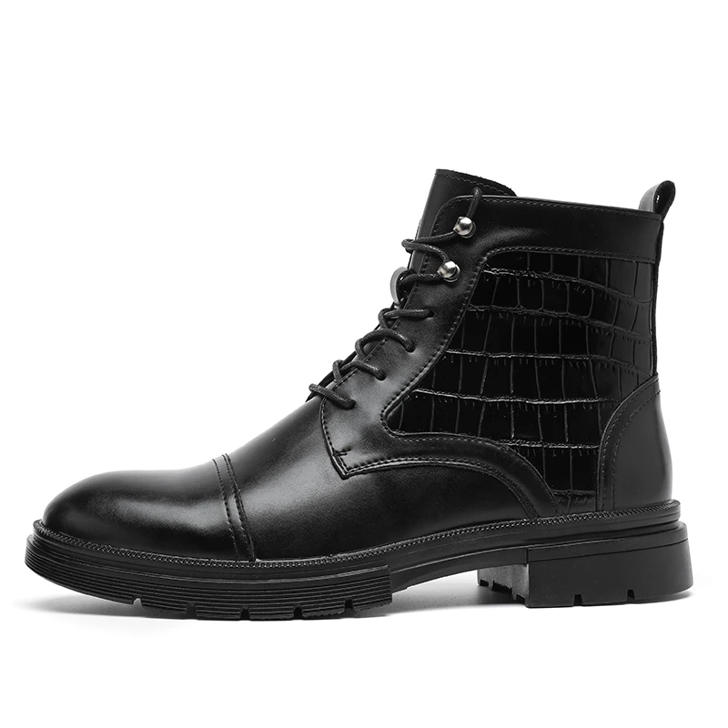 Men High Top Boots PU Splicing Low Heel Trendy Bare Boots Classic Business Men Boots Sizes 38-46