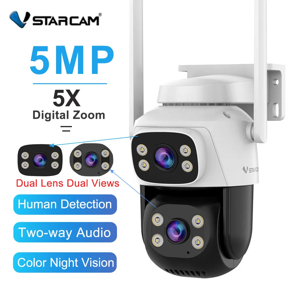 

Vstarcam 5MP Dual Lens Wifi PTZ Camera Dual Screen 5X Digital Zoom Night Vision Outdoor Smart Surveillance Home Security Cameras