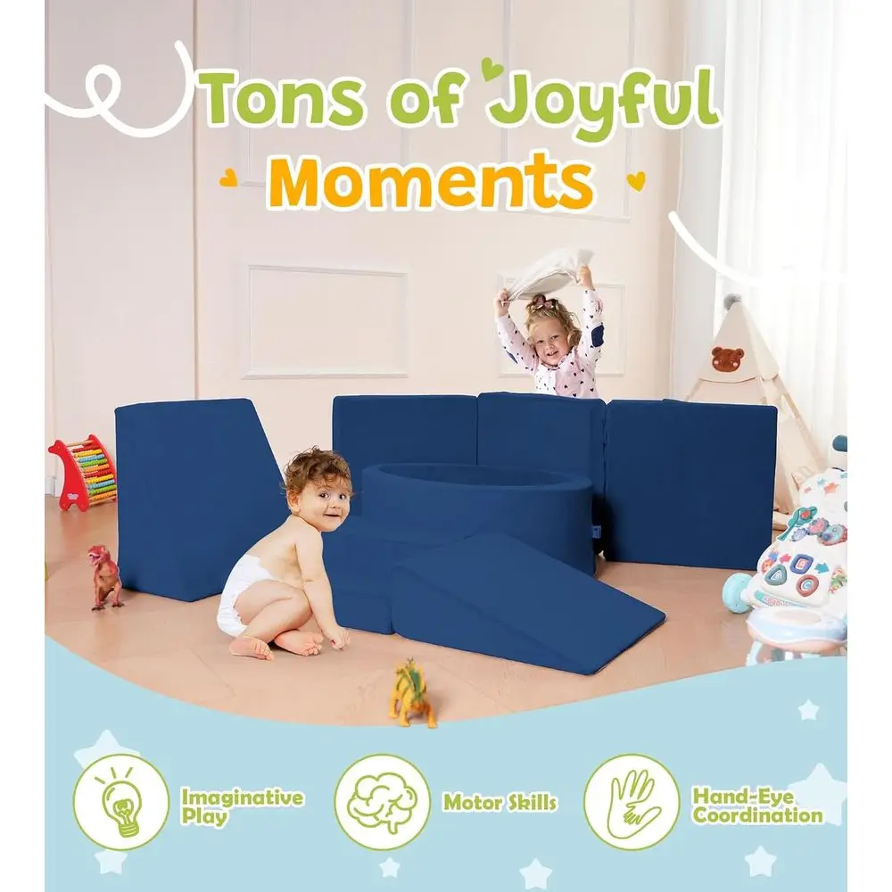 Blocchi da arrampicata in morbida schiuma per bambini con pozzo per palline e scale - Set da gioco per interni per giochi attivi, 1-3 anni (palle non incluse), blu scuro