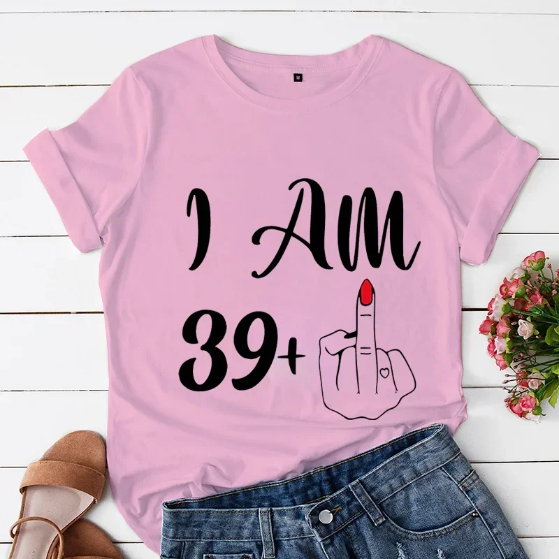 女性用ハーフフィンガープリントTシャツ、半袖女性用Tシャツ、グラフィックTシャツ、y2kトップス、i am 39 plus