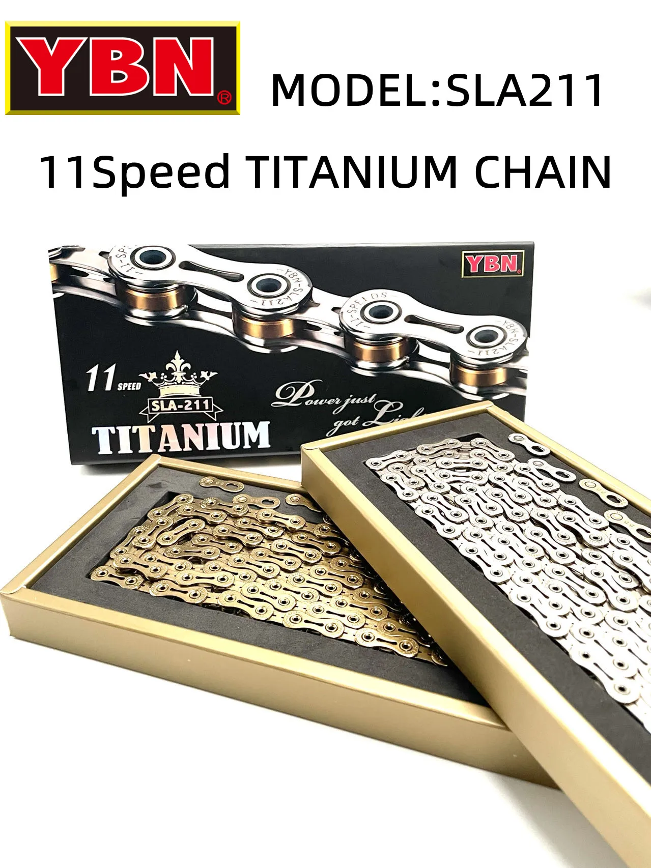 YBN 11-Speed Full Hollow Titanium Chain SLA211 118L MTB Road Bike Chains Suitable for SRAM/Campanolo System Bicycle Accessories