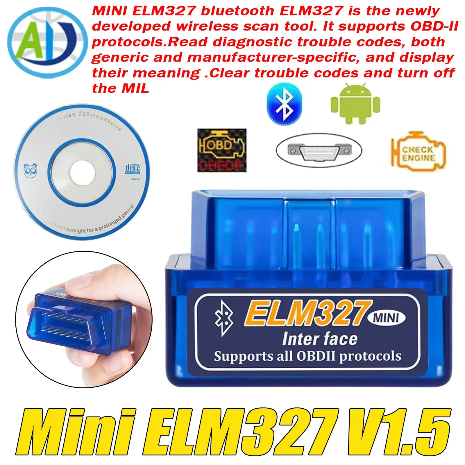 

ELM327 V1.5 PIC18F25K80 Chip OBD2 Diagnostic Scanner For Android/Winodws OBDII Car Diagnostic Tool Code Reader ELM327 Scanner