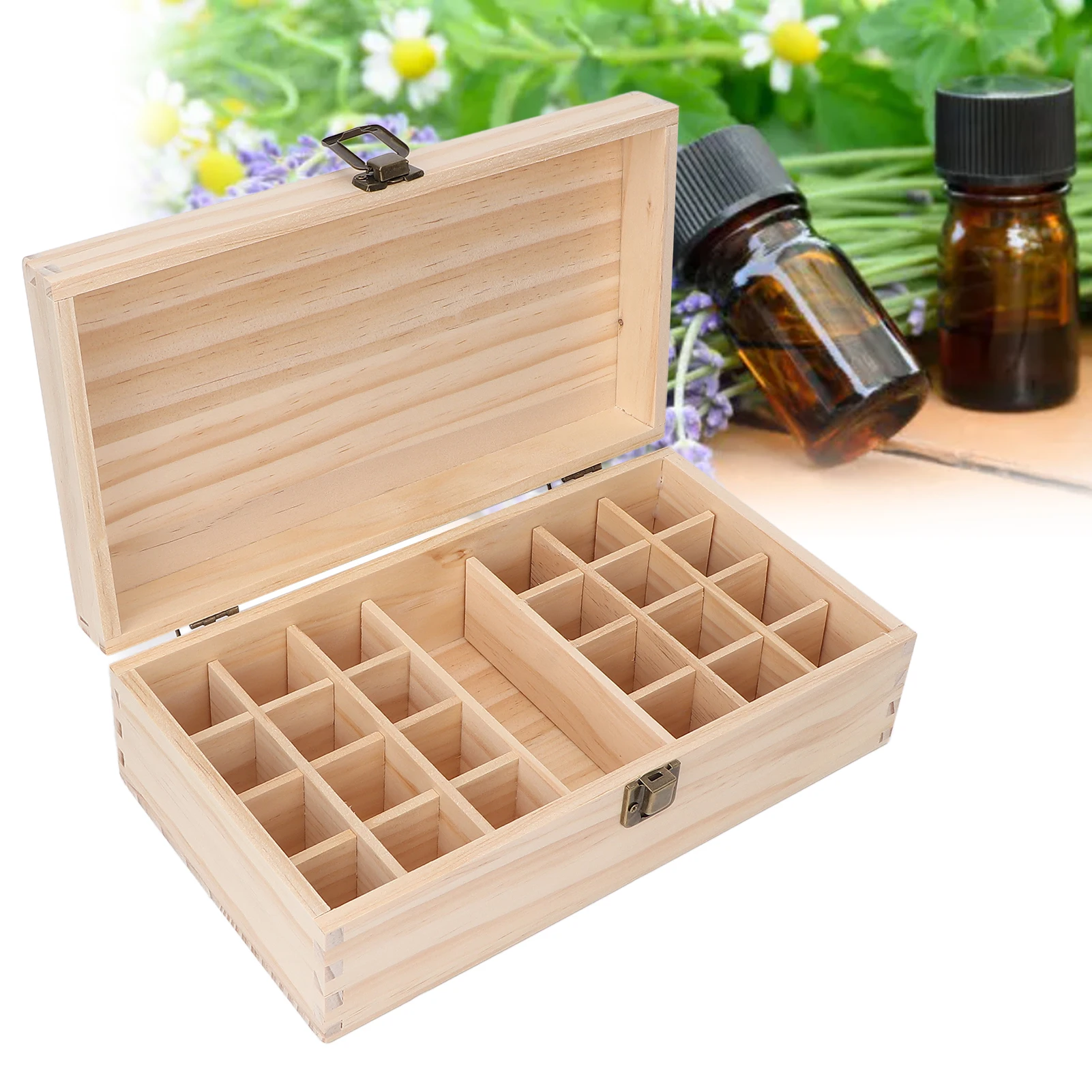 Essential Oil Box 24 Grids Multifunctional Wooden Essential Oil Holder For Essential Oil Cosmetics Nail Polish Gift