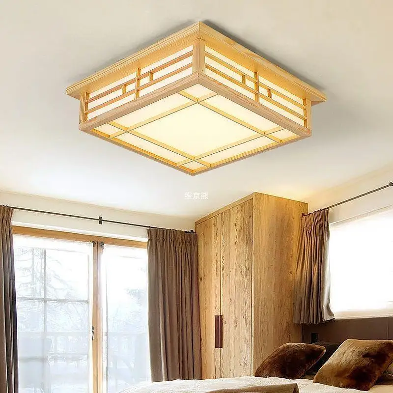 Plafonnier LED Japonais Coréen en Bois Massif, Luminaire Décoratif d\'Nik, Idéal pour un Salon ou une Chambre à Coucher