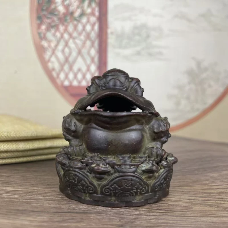 

Antique- copper-plated octagonal money coin toad burner ornament, Chinese-style home interior decorative incense bu