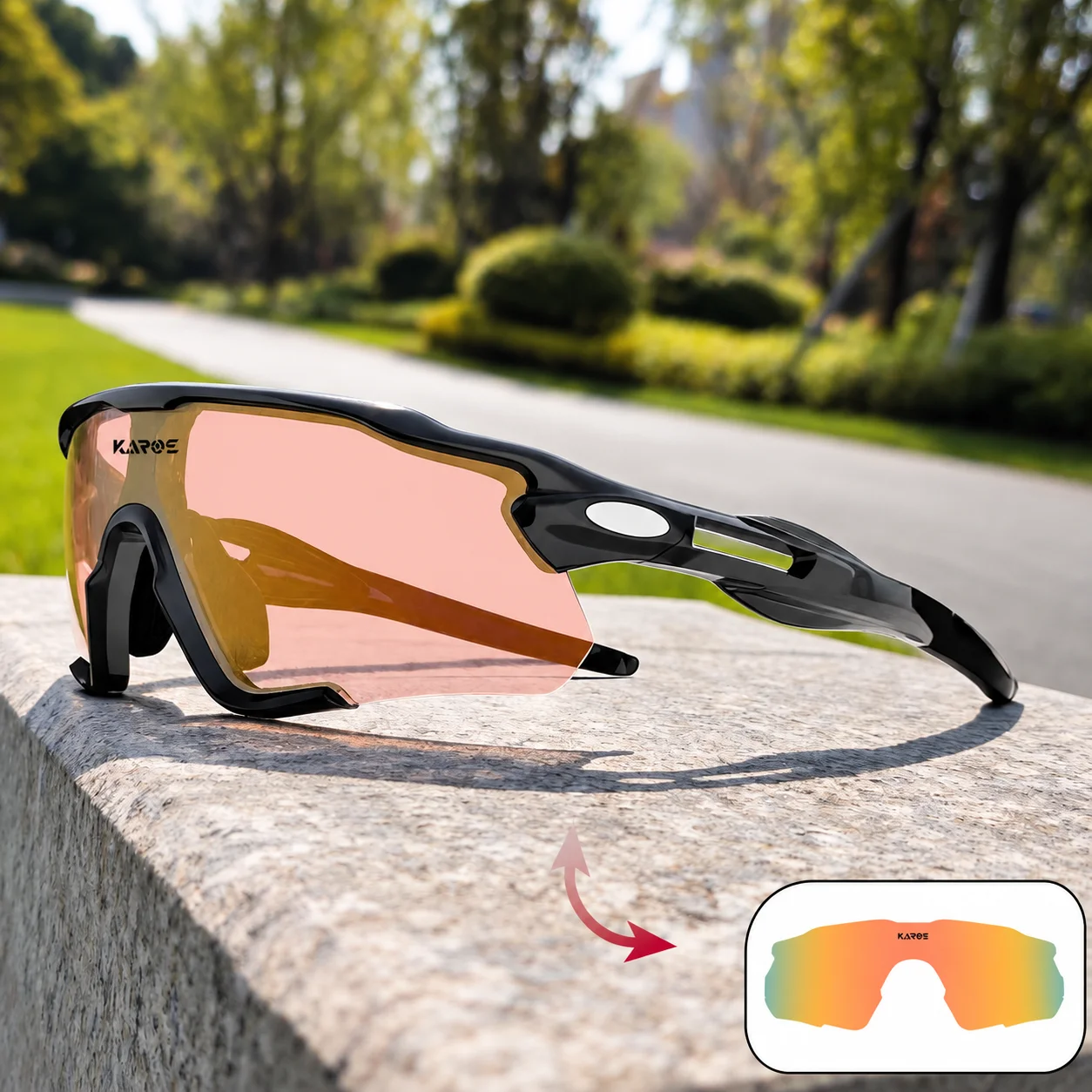 KAROS Photochromic Cycling Glasses UV400 Sports Sunglasses for Men Women Outdoor Fishing Running Hiking Bicycle Travel Eyewear