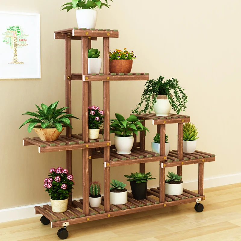 

Succulent solid wood flower rack Indoor wooden flower pot rack Living room multi-layer floor-to-ceiling balcony Plant placement