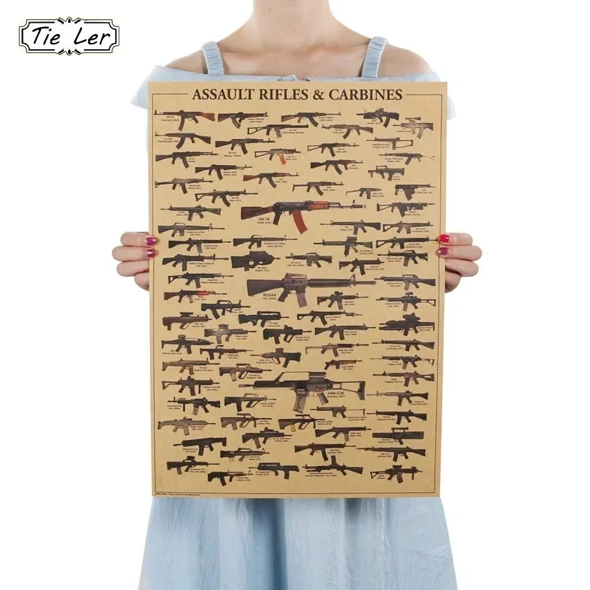 World Famous Gun Posters / Military Fans Vintage Poster  AK47 Kraft Paper  Decorative   Wall Sticker