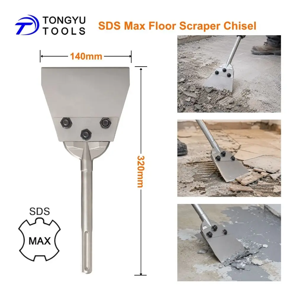 

SDS Max Floor Scraper Chisel 140x320mm Tile Thinset Adhesive Removal Tool for Rotary Demolition Hammer