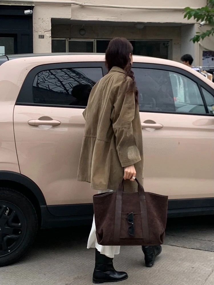 Tas tangan wanita, tas tangan wanita kapasitas besar, Suede, Vintage, mode, sederhana, semua-cocok, tas Tote Chic Korea, tas tangan kasual, desain