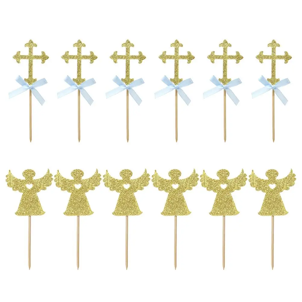 

24 Pcs/2 Paper Cup Child Christmas Decoration Cupcakes Wooden Angels Topper Cross