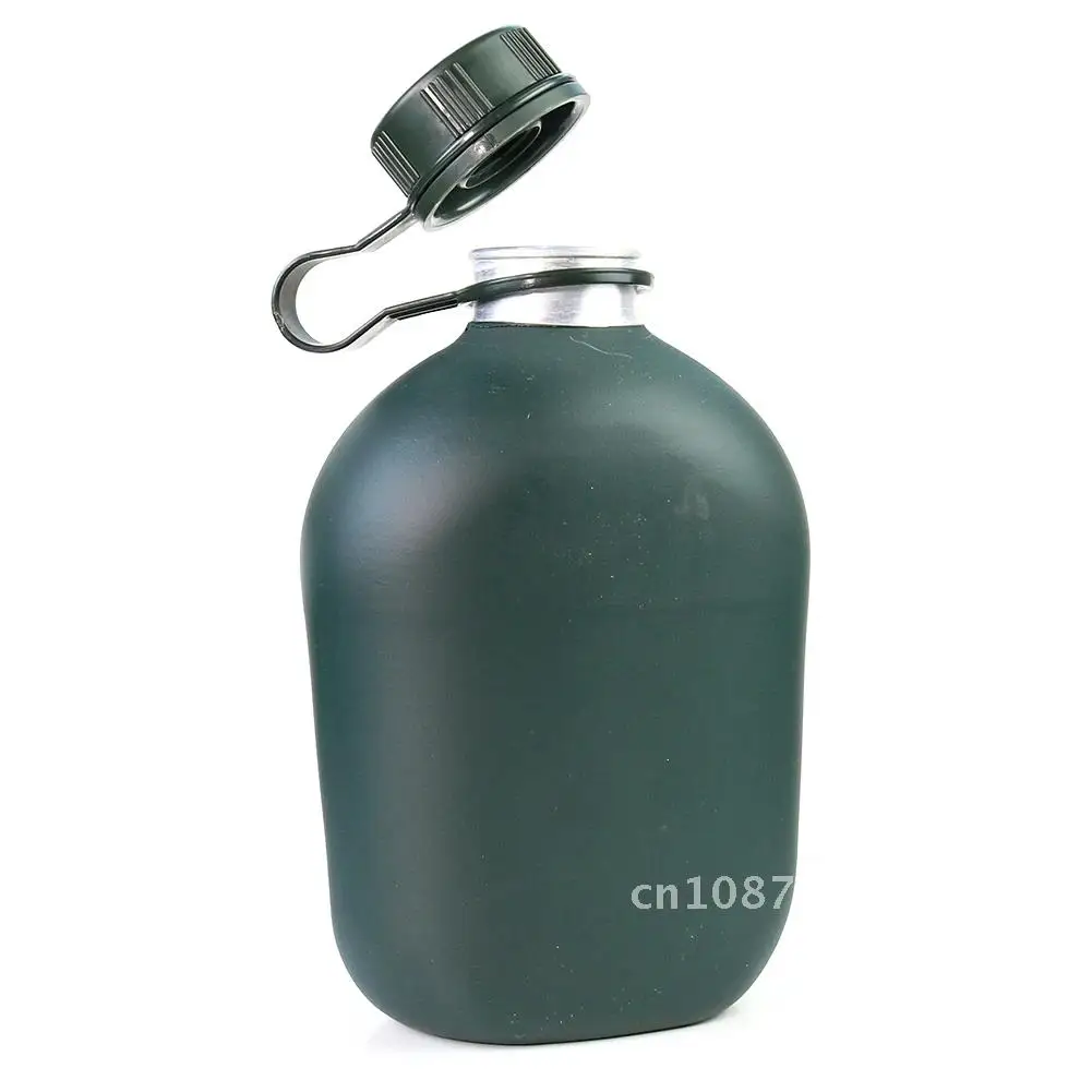 Military Tactical Canteen Bottle Hip Flask Aluminum Camping Survival Sports Water Bottle Kettle with Cover Outdoor Drinkware, 1L