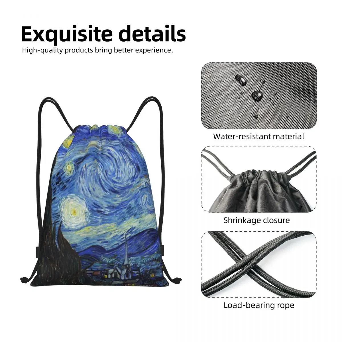 Sac à dos de sport personnalisé pour hommes et femmes, sac de sport portable, sac à dos d'entraînement de peinture d'art, nuit étoilée, Vincent Van Gogh, proximité Wstring