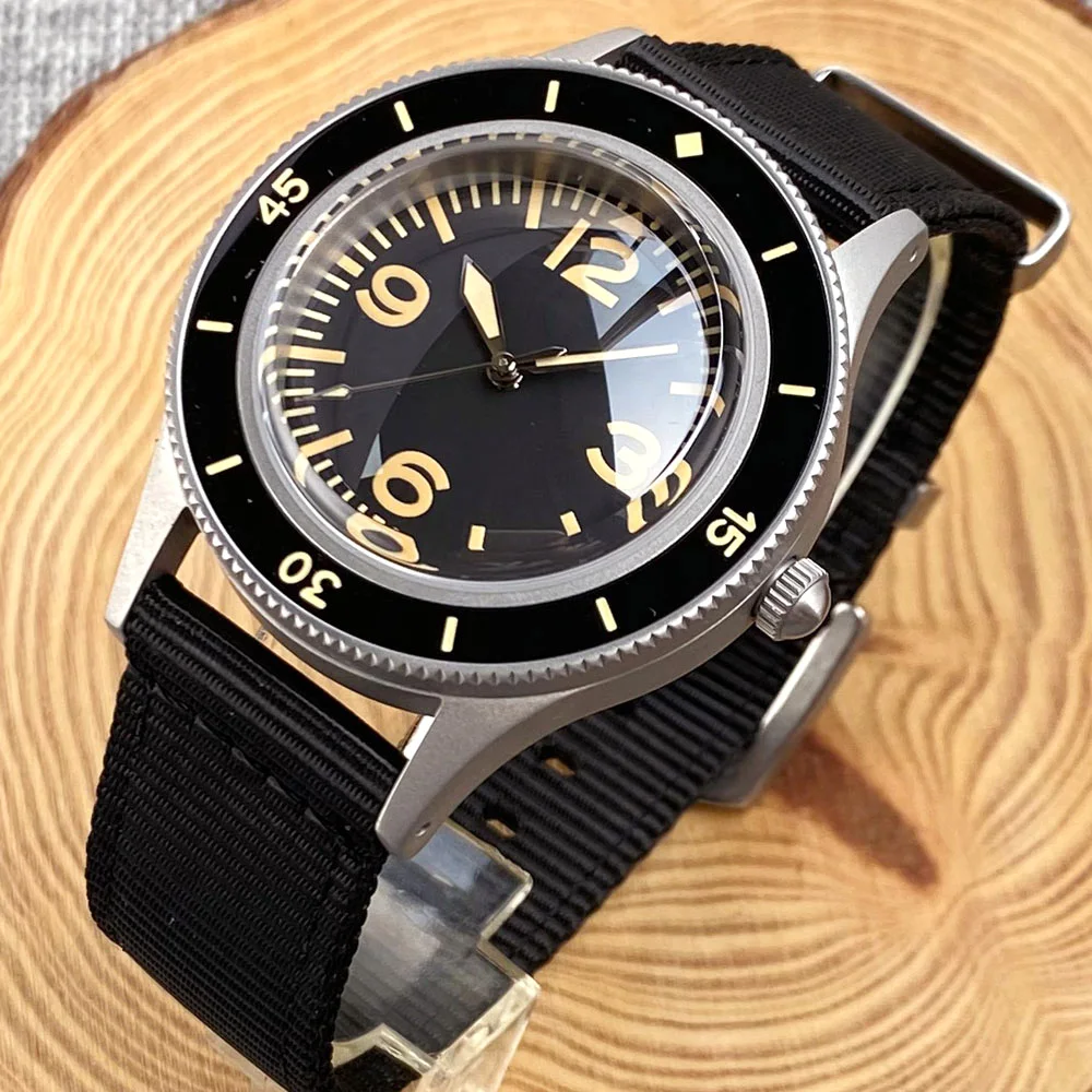 Tandorio 50-Fathoms NH35 Dive Watch Bubble Sapphire Glass Non-Radiation Vintage Waterproof Wristwatch 120Click Bezel Steel Clock