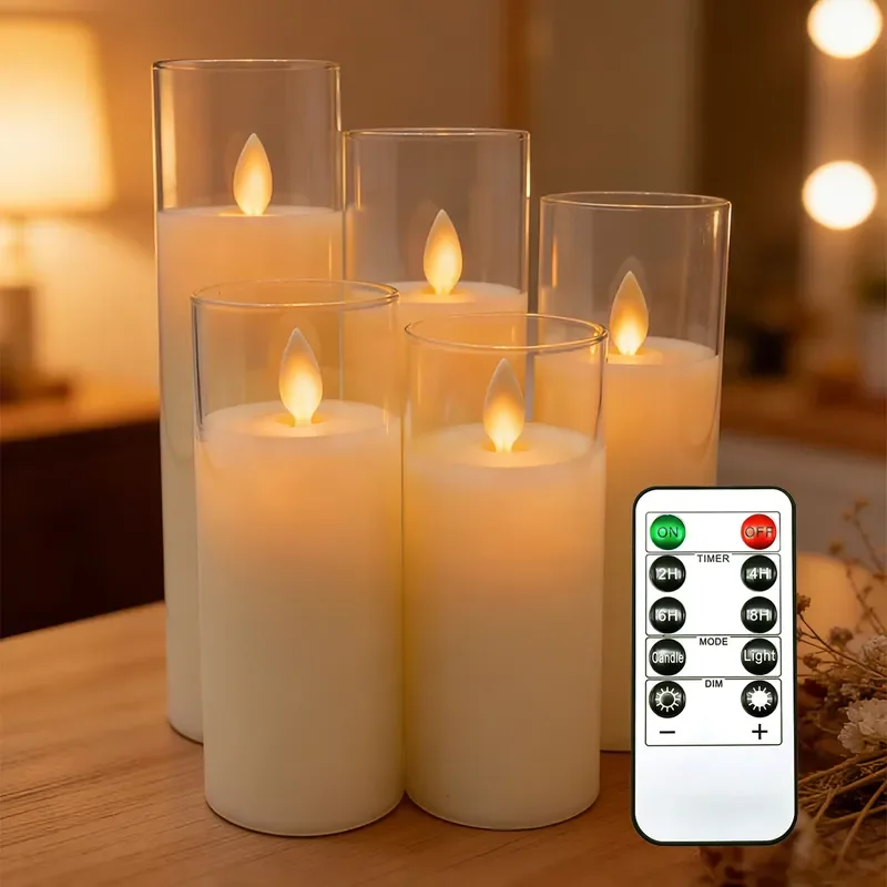 LED Columnar Candle with Flashing Wick Remote Control USB Powered Realistic Flameless Candle for Christmas Home Decoration