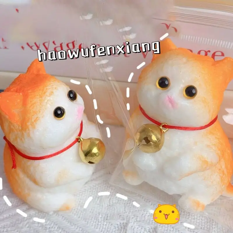 Mini Kawaii Chubby Cat Bell แมวสีส้มความเครียดบรรเทาบีบของเล่นแมว Squish TPR ผ่อนคลายของเล่นหยิกและ Decompressing ของเล่น