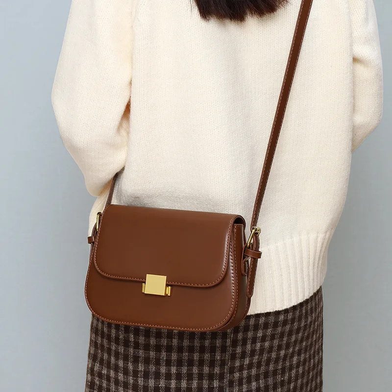 New Genuine Leather Women's Crossbody Bag 2024 Fashion Shoulder Bag Korean Style Luxury Ladies Underarm Commuter Shopping Bag