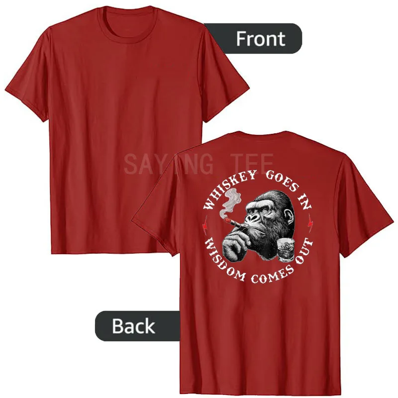 Whiskey Goes in Wisdom Comes Out Funny Monkey T-Shirt Drinking Lover Humorous Sarcastic Saying Tee Men's Fashion Y2k Vintage Top