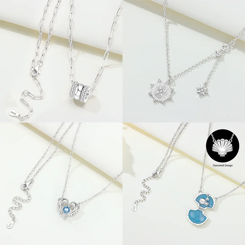 Heart Barrel Star Moon Cross Bee Multi Layer CZ Pendant Original Silver Plated Woman Necklace Anniversary Valentine Jewelry Gift view 2