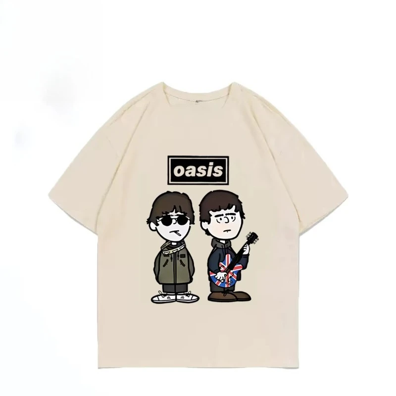 Koszulka męska/damska z krótkim rękawem, bawełniana, letnia, w stylu vintage, hip-hop, streetwear, z grafiką zespołu rockowego O-Oasis Live 25 Punk.