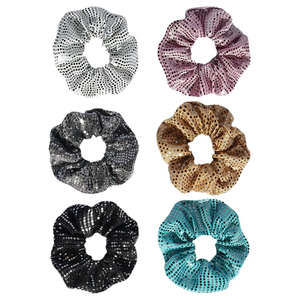 

6pcs Sequin Hair Scrunchies For Women Large Intestine Hair Ties Elegant Vintage Fabric Headbands Multifunctional Styling Tools