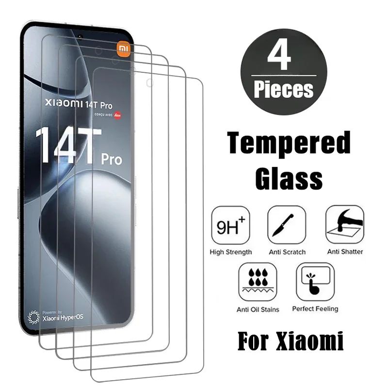 4-teiliges gehärtetes Glas für Xiaomi 14T 13T 12T 11T Pro Displayschutzfolie für Xiaomi 15 14 13 12 11 Lite 5G NE HD Schutzfolie