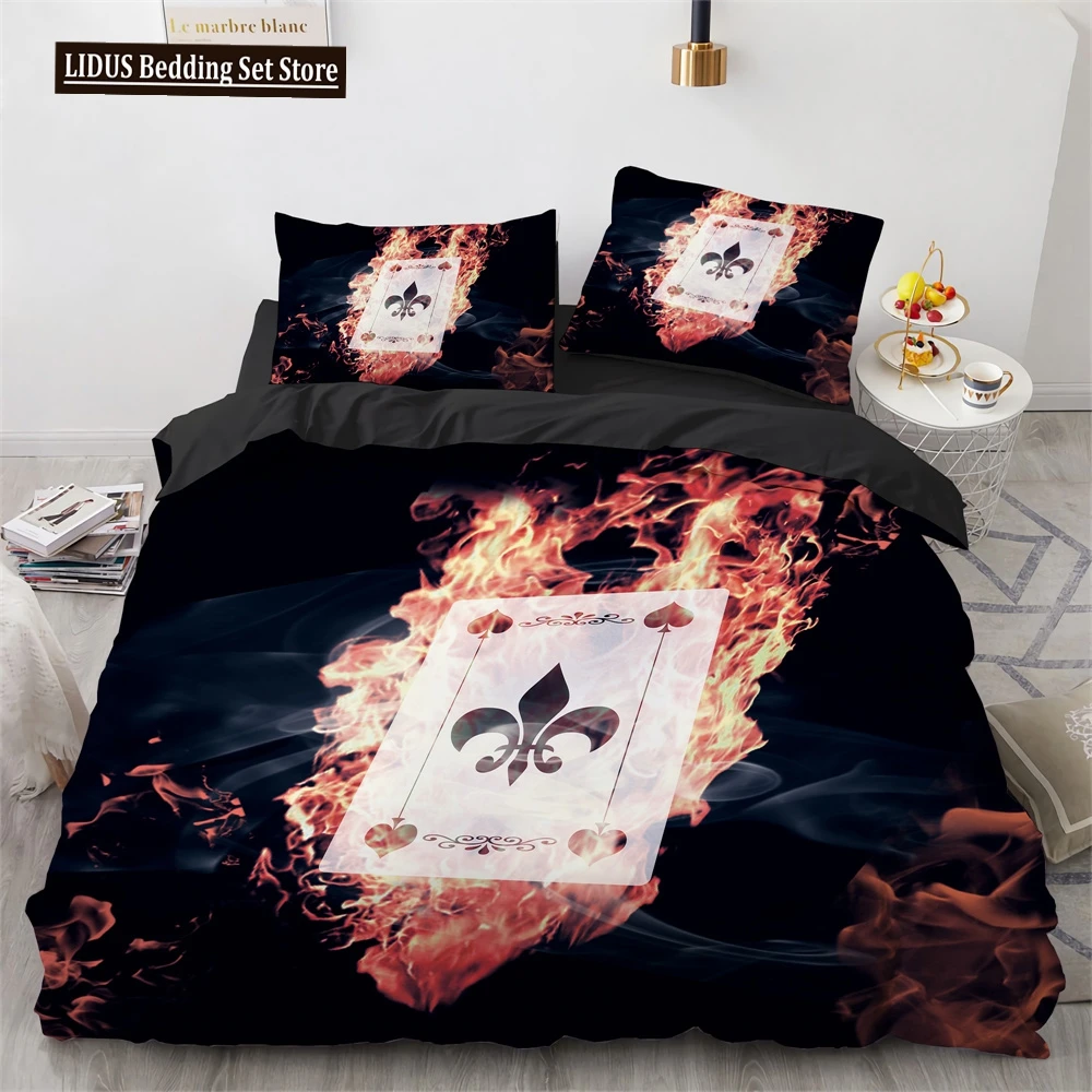 

Poker Duvet Cover Set Card Fire Poker Game Decor Polyester Comforter Cover Set With Pillowcase Poker Competition Theme King Size