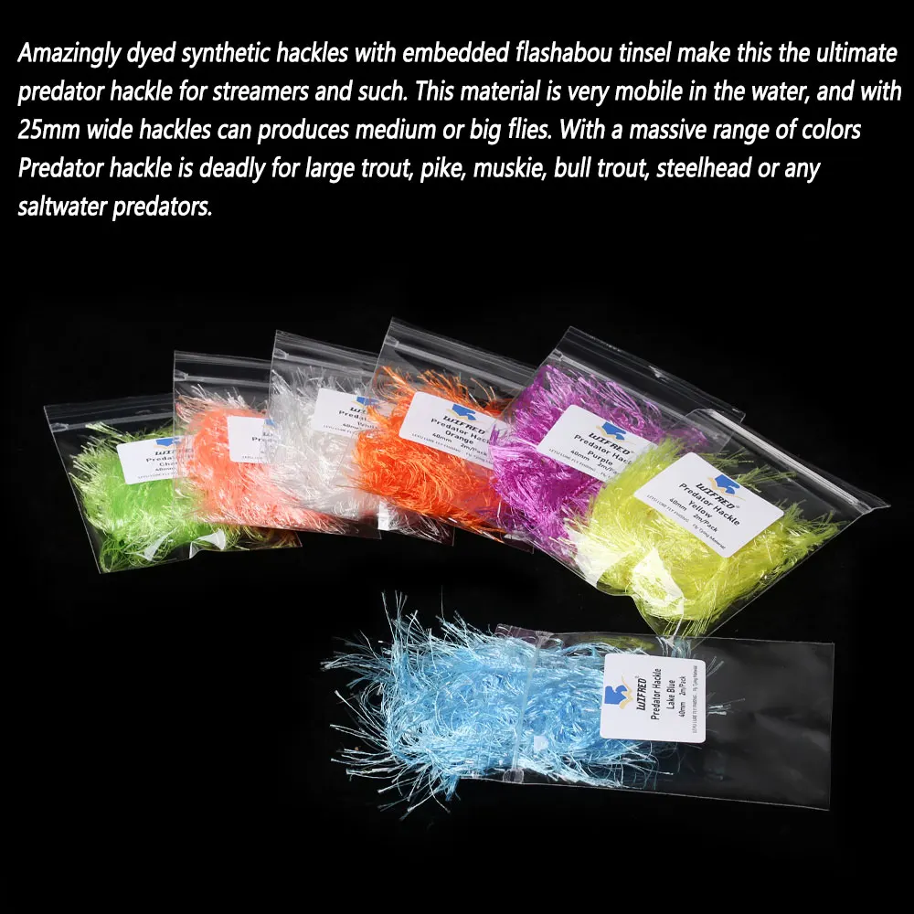 Bimoo 2M/Pack 25mm Breites Synthetisches Predator-Hackle Fliegenbindematerial Mix mit Flash-Tinsel für Forellen-, Hecht-, Muskie- und Meeresfischereiköder – Detail 5