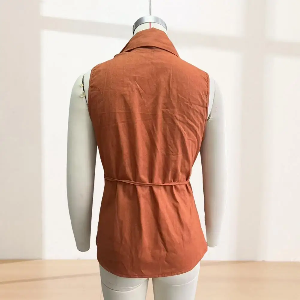 

Women Vest Lapel V-Neck Sleeveless Shirt Tops Side Bandage Regular Fit Casual Tops For Work Parties Dates Vacation