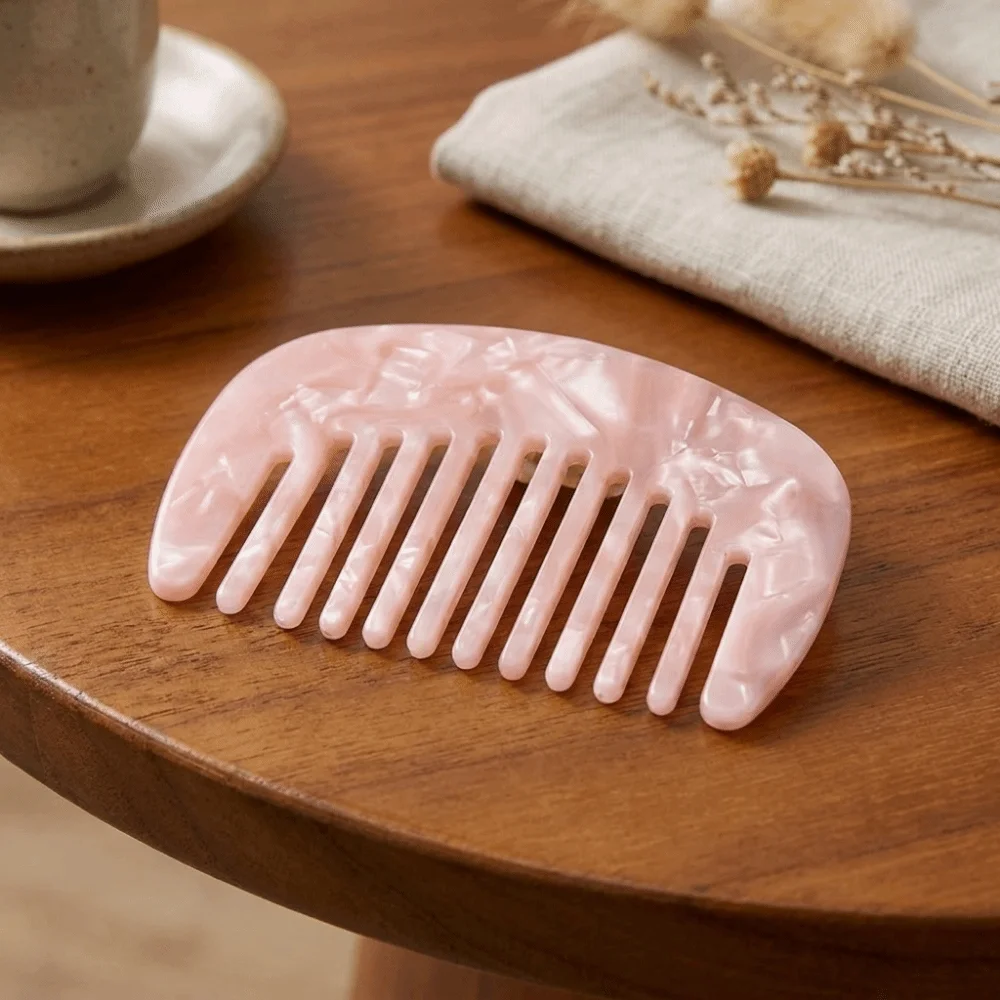 Marble Pattern Acetate Hair Comb Wide Tooth Pocket Comb Women's Anti-Static Hair Comb Lightweight Portable Scalp Massage Comb