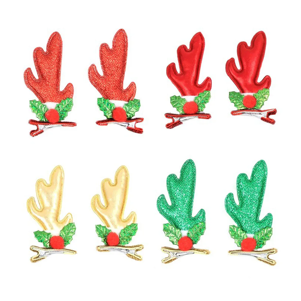 

4pcs Kids Hair Clips Christmas Antler Design Party Headdress Headwear Lightweight Safe Gift Ideas