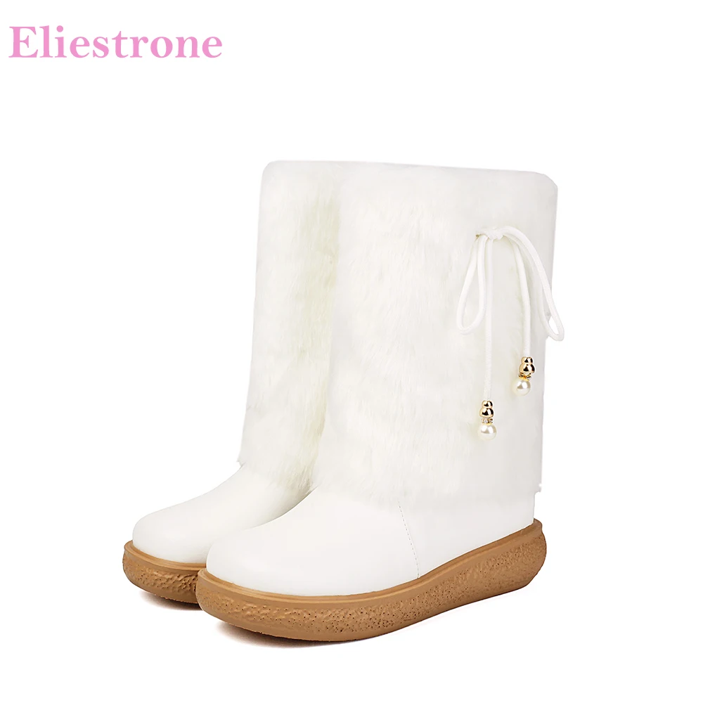 

2025 Новые зимние удобные белые, черные женские зимние ботинки, модная женская обувь на меху на плоской подошве, большие размеры 10, 30, 43