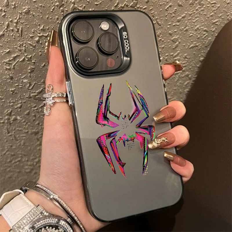 Color Spider Matte Laser Phone Case For iPhone 16 15 14 13 12 11 Pro Max XS X XR 7 8 Plus SE 2020 Shockproof Armour Bumper Cover